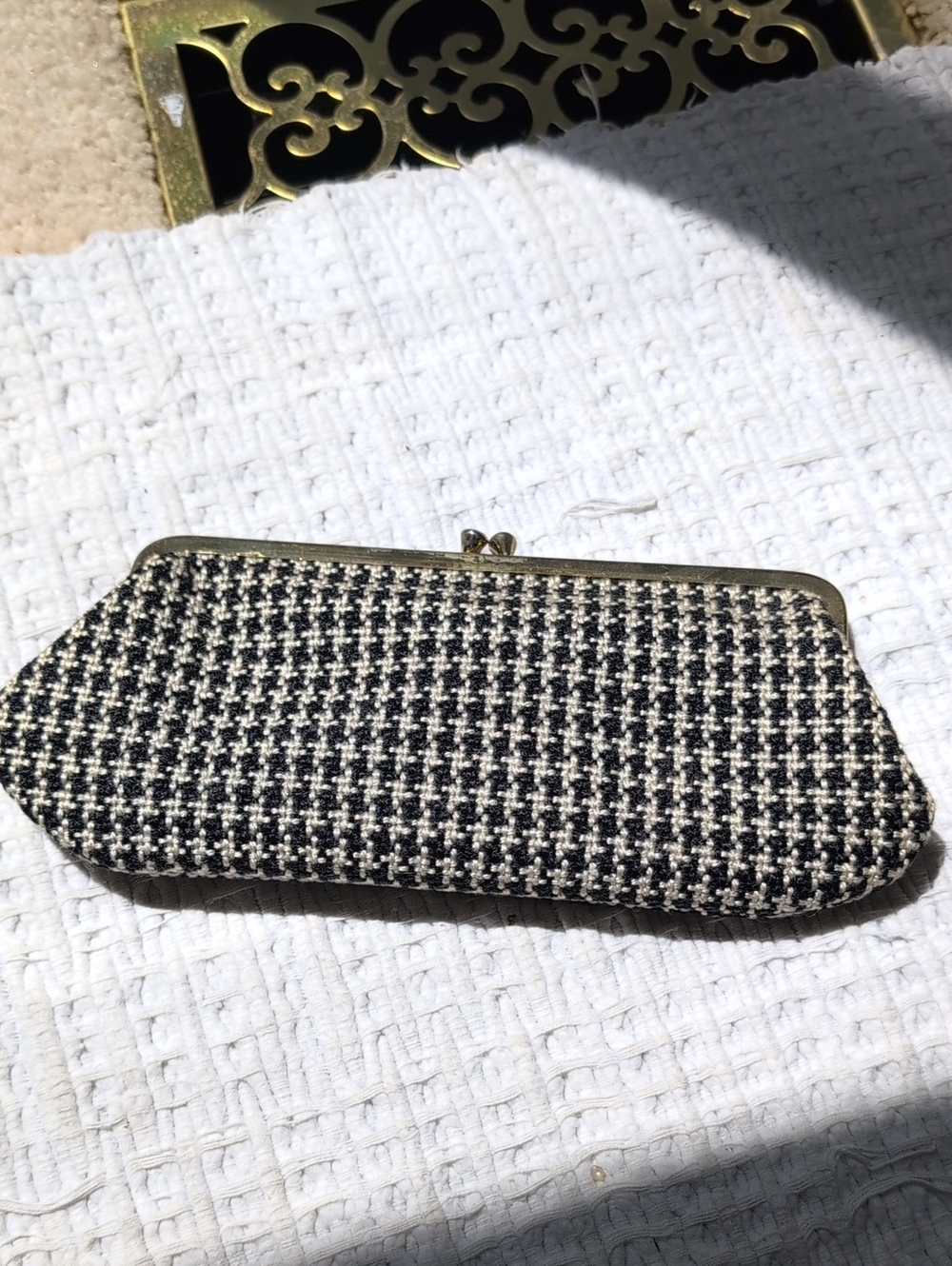 Black & White Houndstooth Clutch Purse, Vintage